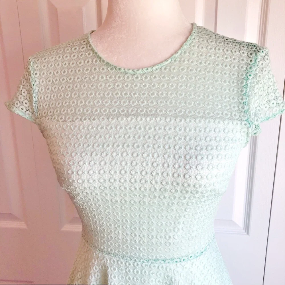 B. Darlin Juniors' Mint Green Fit & Flare Lace Dot Eyelet Dress - Picture 3 of 16